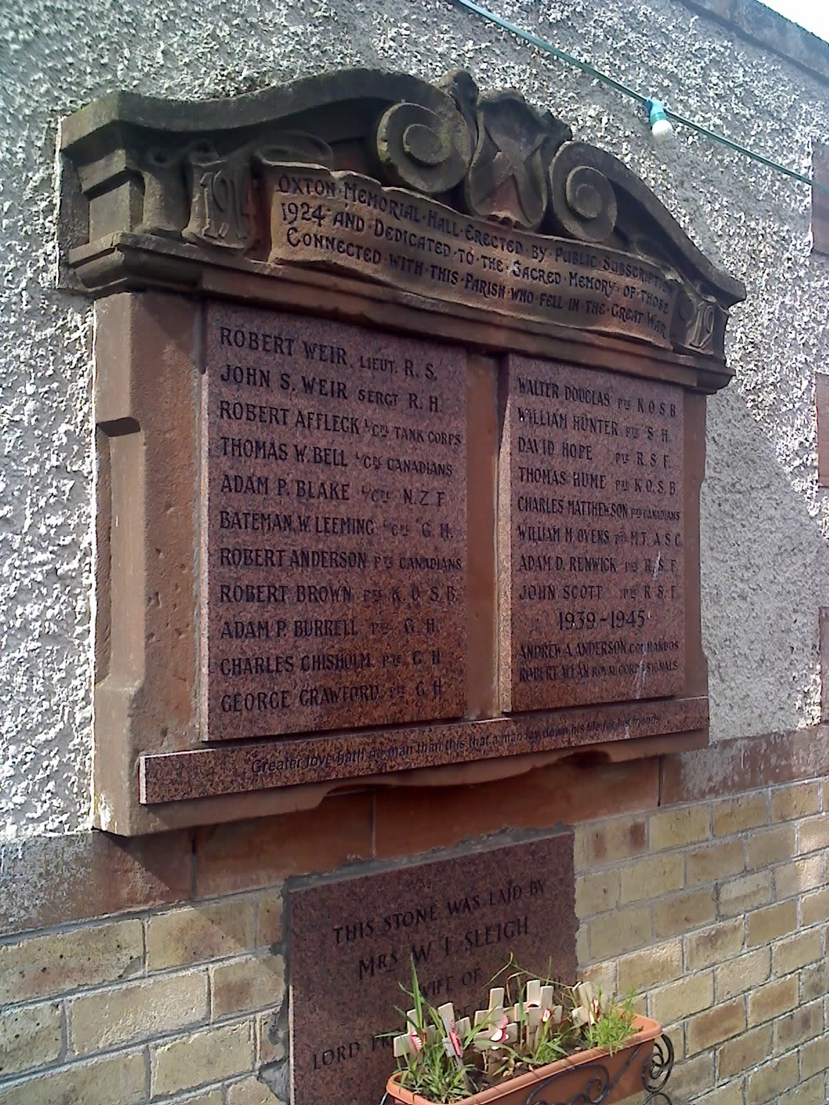 War Memorial Oxton channelkirk, Linked To: <a href='profiles/i471.html' >Adam Pringle Burrell</a>